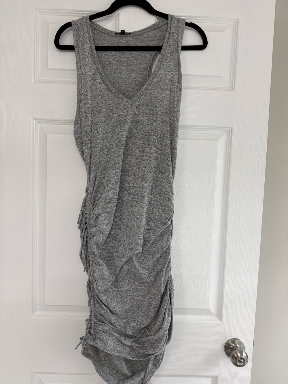 Express Gray Sleeveless V-Neck Ruched Midi Dress